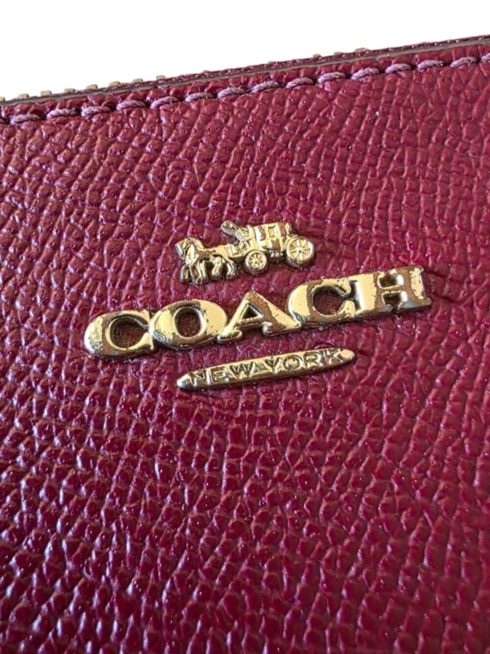 Coach Oxblood Pebbled Leather Wristlet Wallet Clutch Zip Pouch Burgundy Red - Picture 5 of 15